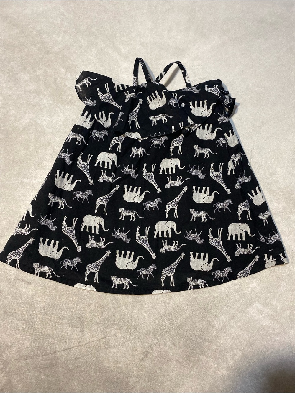 Old Navy Baby Girl Ruffle Safari Animal Print Sundress Size 18-24 Months Black